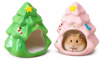 Productafbeelding van Set van 2 Keramische Hamsterhuizen in Kerstboomvorm