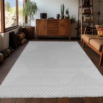 Zdjęcie produktu dla Ayyildiz | Dywan 3D Sahara Wstęga - Szary - 120 cm x 170 cm - Nowoczesny, Geometryczny, Przytulny