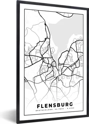 Produktbild von MuchoWow® Gerahmtes Poster Flensburg - Karte - Stadtplan 20x30 cm - Poster mit Schwarzem Bilderrahmen Wandposter Rahmen Foto Bilder - Drucken - Bilder Poster im Rahmen