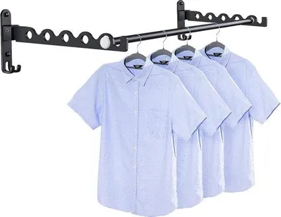 Produktbild von Famanu Wandhaken Klappbar - Schwarz, 2 Stück + Stange