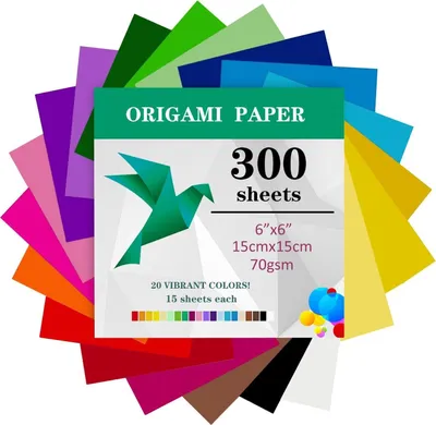 Produktbild von Origami-Papier 300 Blatt – 15 x 15 cm, Doppelseitig, 70 g/m², 10 Farben für Kinder, Schule, Kunst, Bastelprojekte