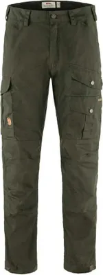A pair of green cargo pants displayed front-on against a white background.