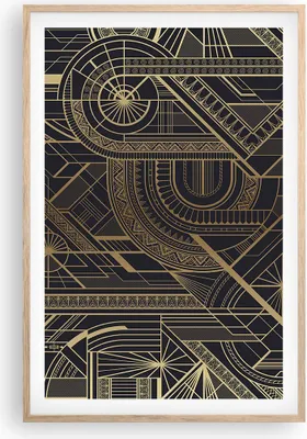 Produktbild von Gerahmtes Poster - Rahmen in heller Eiche - Ornament Gold Schwarz - 61x91,5 cm - Wand Bild - Wanddeko - Wandbilder - Kunstposter - Wandposter - Bilderrahmen - Bilder - Kunstdruck - P2NPA61x91-4522