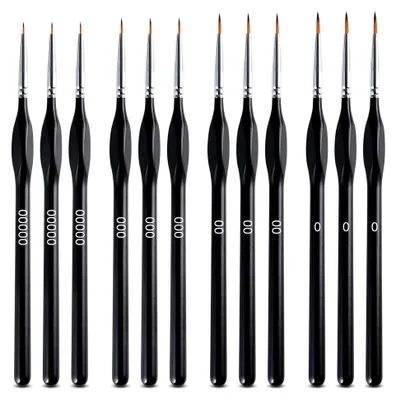 Produktbild von 12-teiliges Set feiner Detailpinsel für Acryl, Aquarell und Öl