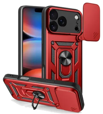 Produktbild von MobyDefend Hülle für iPhone 18 Pro Max - Panzerhülle mit drehbarem Ring und Standfunktion - Rot