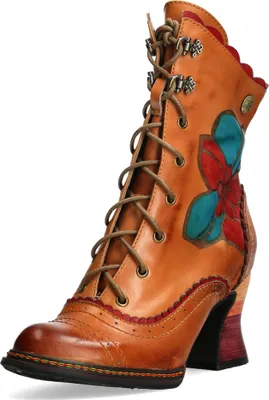 Produktbild von Laura Vita Damen Stiefelette Boho Leder mit Blumen Print und Lochmuster Eleao 15, Größe:38 EU, Farbe:Braun