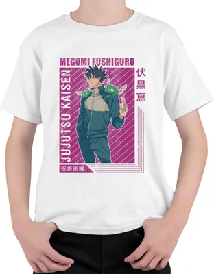 Produktbild von Megumi Fushiguro Jujutsu Kaisen Shikigami Anime Geschenk Retro Uni Kinder T-Shirt, Weiß, 152