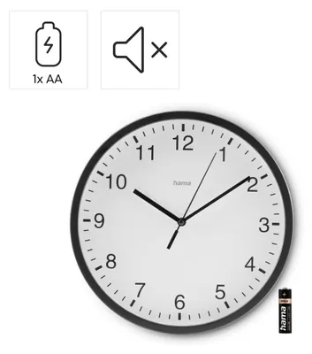 Produktbild von Hama Wanduhr Elba, Ø 25 cm, ohne Ticken, Schwarz