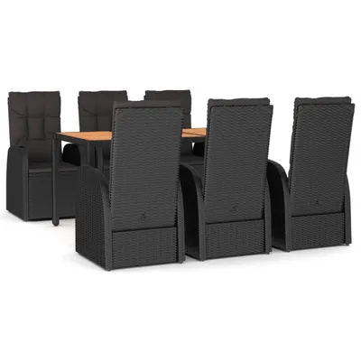 Produktbild von vidaXL 7-tlg. Garten-Essgruppe mit Kissen Schwarz Poly Rattan