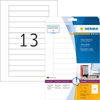 Produktbild von Video-Etiketten (Rücken) weiß 147,3x20mm Special A4 Packung mit 32 Stück