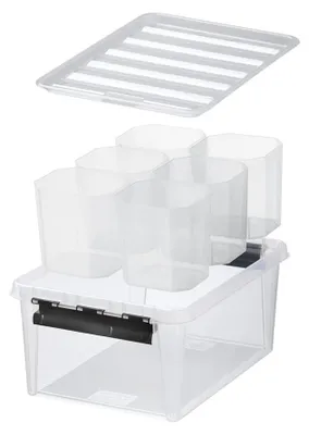 Produktbild von Aufbewahrungsbox 14 Liter mit 6 Fächern Orthex - Transparent - Stapelbar | Mit Deckel | Mit Einsatzbeh\u00e4ltern
