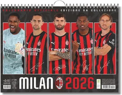 Obrázok produktu pre Nástenný kalendár AC Milan 2026, kolekcia a dekoratívna edícia, 44x33 cm, čierna