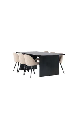 Produktbild von Vail Essgruppe Tisch schwarz und 6 Velvet Stühle beige.