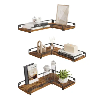 Produktbild von VASAGLE L-förmiges Eckregal, 3er Set, Wandregal, Industrie-Design, für Wohnzimmer, Schlafzimmer, Küche, vintagebraun