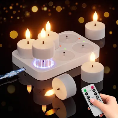 Produktbild von LED-Teelichter 6er-Set, wiederaufladbar mit Fernbedienung und Timer