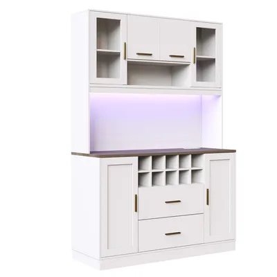 Produktbild von Flieks Küche Hochschrank mit Led, Küchenbuffet Buffetschrank mit Usb und Steckdose, Küchenschrank mit Stauraum, 120x36.3x180cm, Weiß