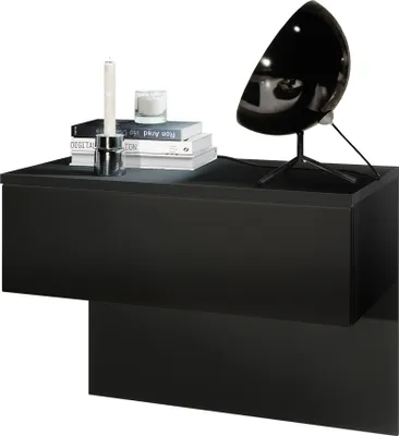 Produktbild von Vladon Nachttisch Sleep,  Germany, Nachttischschrank mit Schublade zur Wandmontage, Schwarz matt/Schwarz matt (60 x 46 x 35 cm)