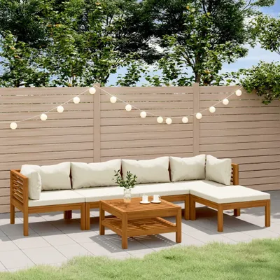 Produktbild von Cloris Designermöbel 6-tlg. Garten-Lounge-Set mit Creme Kissen Massivholz Akazie 2024 Neu