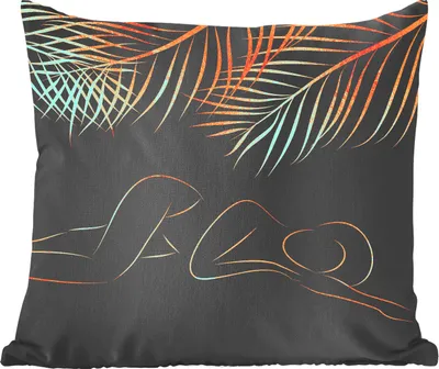Produktbild von MuchoWow® Zierkissen Sofakissen Wohnzimmer Dekokissen 45x45 cm Frau - Blätter - Linie bei - Schwarz und Gold - Schlafpolster - Polster für das Sofa