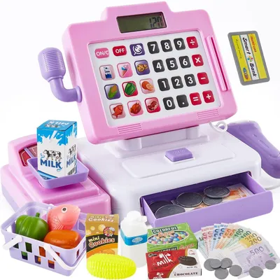 Produktbild von Kinderkasse Supermarktkasse Spielkasse - Mit Scanner und Ton - Mikrofon - Kreditkartenleser
