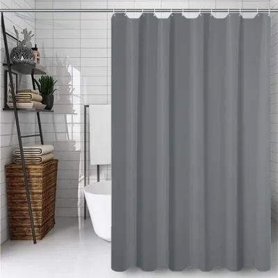 Produktbild von Duschvorhang 180 x 200 cm – Grau, Duschvorhang mit 12 Duschringen, schimmelresistent und wasserabweisend, Polyester, waschbar