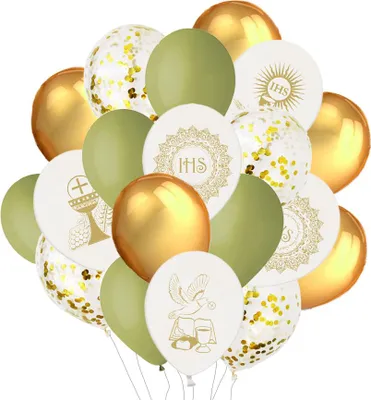 Immagine prodotto di KOMMUNION Palloncini Comunione Oro Verde Boho 20pz.