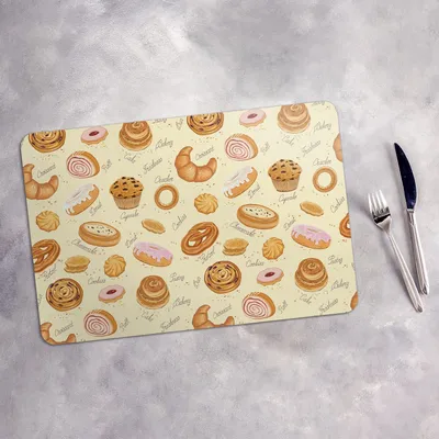 Produktbild von Tischset 6x45x30 cm + 6x10fi cm Platzset Tischmatte Platzmatte Untersetzer - Cupcakes Krapfen Croissants