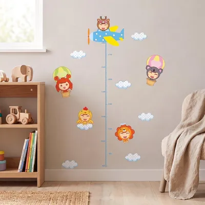 Productafbeelding van Decoratieve wandstickers, zelfklevende groeimeter voor kinderen in dierenkostuums