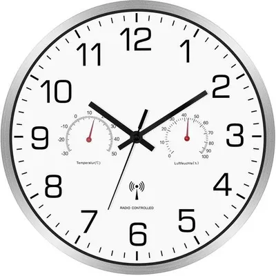 Image de Horloge murale radio silencieuse, 30 cm, métal argenté, pour le salon