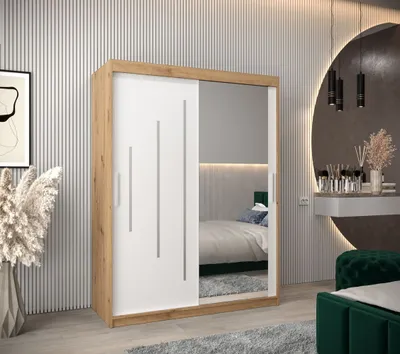 Obrázek produktu pro Šatní skříň se zrcadlem ROZALIE - šířka 150 cm, dub artisan / bílá