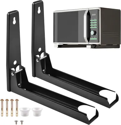 Produktbild von Mikrowellenhalter, Küchenregal, Mikrowelle Wandhalterung aus Edelstahl, Mikrowellenhaltung ausziehbar, Universal-Mikrowellenhalterung, Schwarz