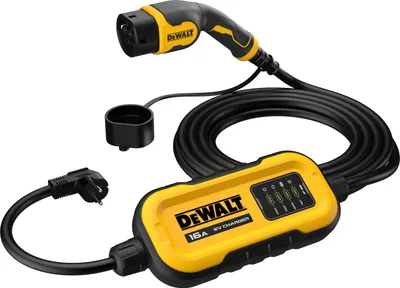 Image de Chargeur Véhicule Électrique Portable DEWALT, 3.7kW, Type 2 + Prise Schuko, 7m Câble, 16A, 230V AC