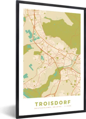 Produktbild von MuchoWow® Gerahmtes Poster Troisdorf - Karte - Vintage - Stadtplan 60x90 cm - Poster mit Schwarzem Bilderrahmen Wandposter Rahmen Foto Bilder - Kunst