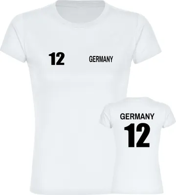 Produktbild von multifanshop Damen T-Shirt - Germany - Trikot Nummer 12, weiß, Größe M