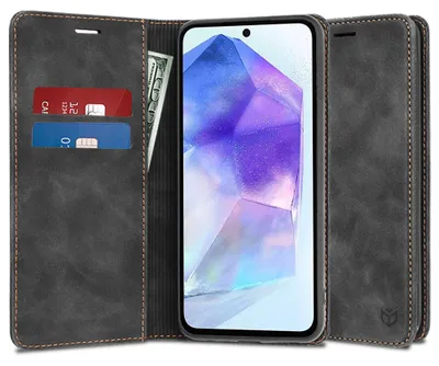 Produktbild von Techsuit Confy Book Wallet Klapphülle für Samsung Galaxy A55 - Schwarz