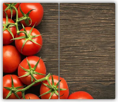 Produktbild von Tulup Glas-Herdabdeckplatte - 2x30x52cm - Glaskeramikkochfeld-Abdeckung Spritzschutz Zweiteilig Tomaten auf Holz