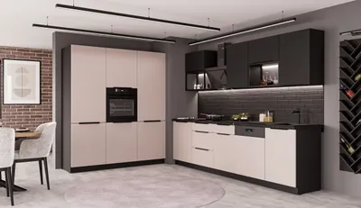 Produktbild von Küche ARONA + SIENA LOFT 280 + 180 cm Küchenzeile Küchenblock Einbauküche Kaschmir beige matt + Schwarz matt