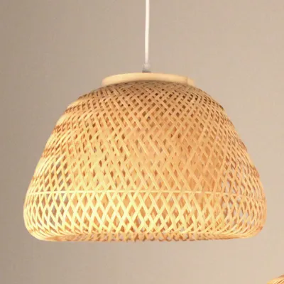 Image de Fine Asianliving Lampe à Suspendre en Bambou Fait à la Main - Elodie D40xH27cm Lampe à Suspendre Eclairage Bambou Abat-jour Tressé Lampe Animation Rotan