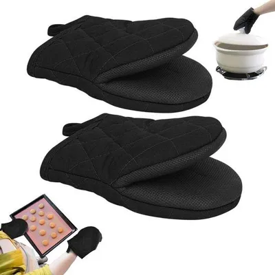 Imagen del producto de Uniqoos® - Juego de 2 guantes de horno de silicona y algodón, resistentes al calor hasta 200 °C, con diseño de panal antideslizante, color , 13,5 x 17,5 cm – ideales para asar a la parrilla y hornear