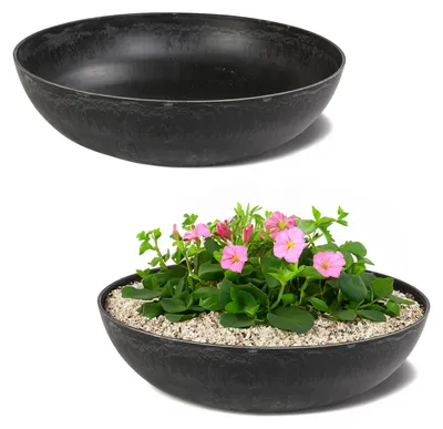 Produktbild von Runde bauchige 45 cm Pflanzschale für draussen, schwarz marmoriert