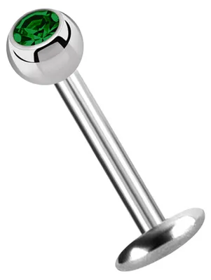 Produktbild von Titan Labret Lippenpiercing Stecker 4 mm Platte in 1,2 x 4 mm + Kugel mit Stein in dunkelgrün