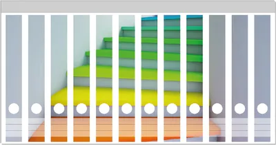 Produktbild von Wallario Ordnerrücken Sticker, selbstklebend für schmale Ordner, 12 Stück, Motiv Bunte Treppe