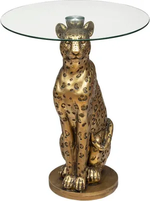 Immagine prodotto di Tavolino "leopard" in resina sintetica e vetro temperato, diametro 40 cm, color oro  - Atmosphera créateur