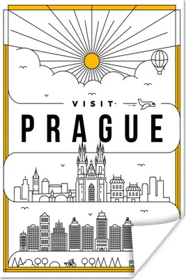 Produktbild von MuchoWow® Poster Skyline - Prag - Weiß 40x60 cm - Plakate für die Wand - Poster Babyzimmer
