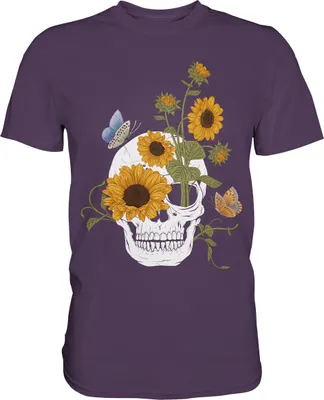 Produktbild von Totenkopf Sonnenblumen Shirt Gärtner Schmetterling Garten Motiv – Urban Purple / XL