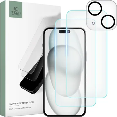 Produktbild von Tech-Protect Supreme Set Aus Gehärtetem Glas Für Das Iphone 15 Klar