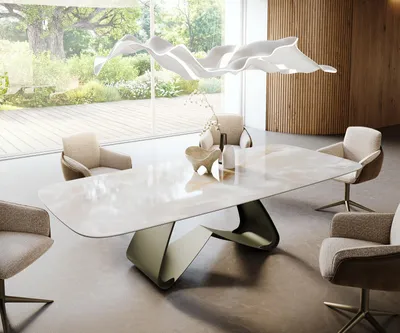 Produktbild von DELIFE Esstisch Edge Boot 270x120 cm Keramik Iris FMG Onice Grigio W-Gestell Metall Effektfinish Titan