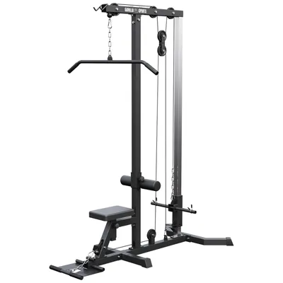 Produktbild von GORILLA SPORTS® Latzugstation - Verstellbar, inkl. Trizepsstange, Latzugstange, bis 280kg, 30mm, Schwarz - Latzugturm, Kabelzugstation, Fitnessstation