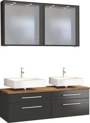 Produktbild von Held Möbel Unterbecken-Set Davos 120 cm mit Spiegelpaneel graphit/matt grau