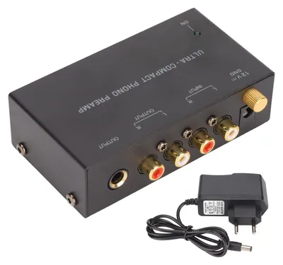 Obrázok produktu pre PP400, predzosilňovač pre gramofóny, stereo, RCA vstup, zosilňovač pre gramofóny s nezávislým ovládaním tlačidlami, 100–240 V, konektor pre európsku zásuvku